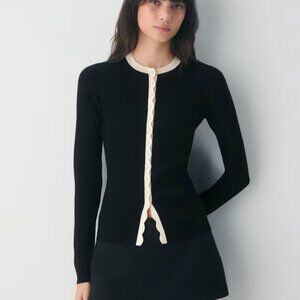 NWT Aritiza SHELLY Cardigan Black with Light Birch L